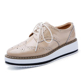 Spring Autumn Women Derby Platform Gold Flats Brogue Leather Lace Up Classic Bullock Footwear Female Oxford Shoes Lady