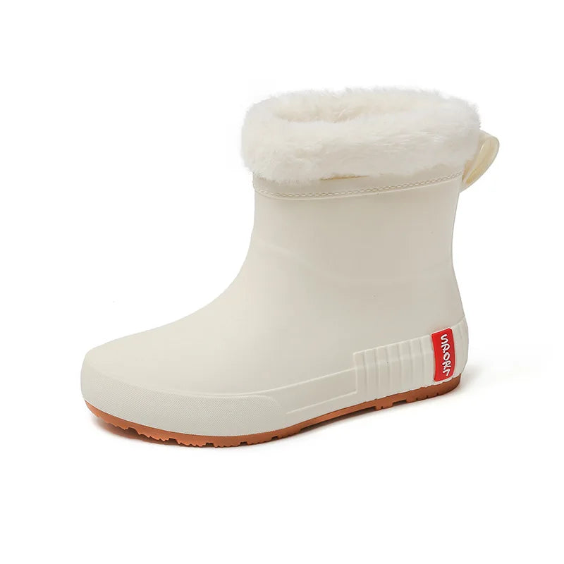 Winter Damen Warme Regenschuhe Gummistiefel Damen Warme Galoschen mit Fell Knöchel Regenstiefel Wasserdicht Garten Wasserstiefel Schuhe