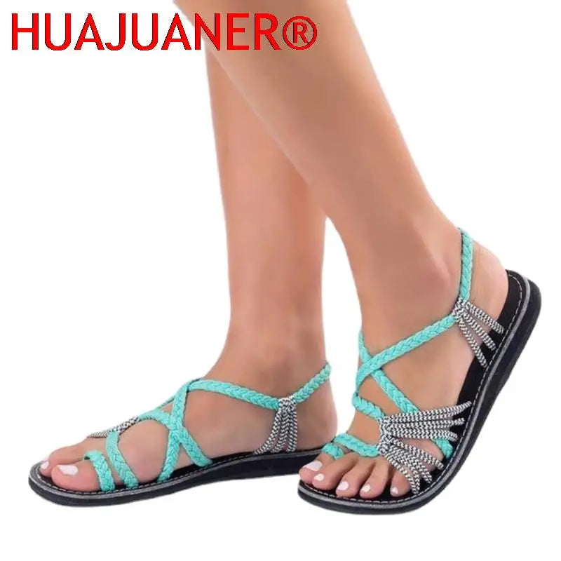 Rome Weaving Women Sandals Open Toe Flats Casual Shoes Summer New Ladies Beach Rope Knot Girls Big Size 35-43
