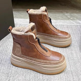 Platform Women Fur Snow Ankle Boots Flats Leather Short Plush Cotton Shoes Trend Fashion Sneakers Warm New Cozy Mujer Goth Botas