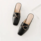 New Women Baotou Half Slippers Ladies Square Toe Thick Heel Muller Sandals For Outer Wear Zapatos Mujer