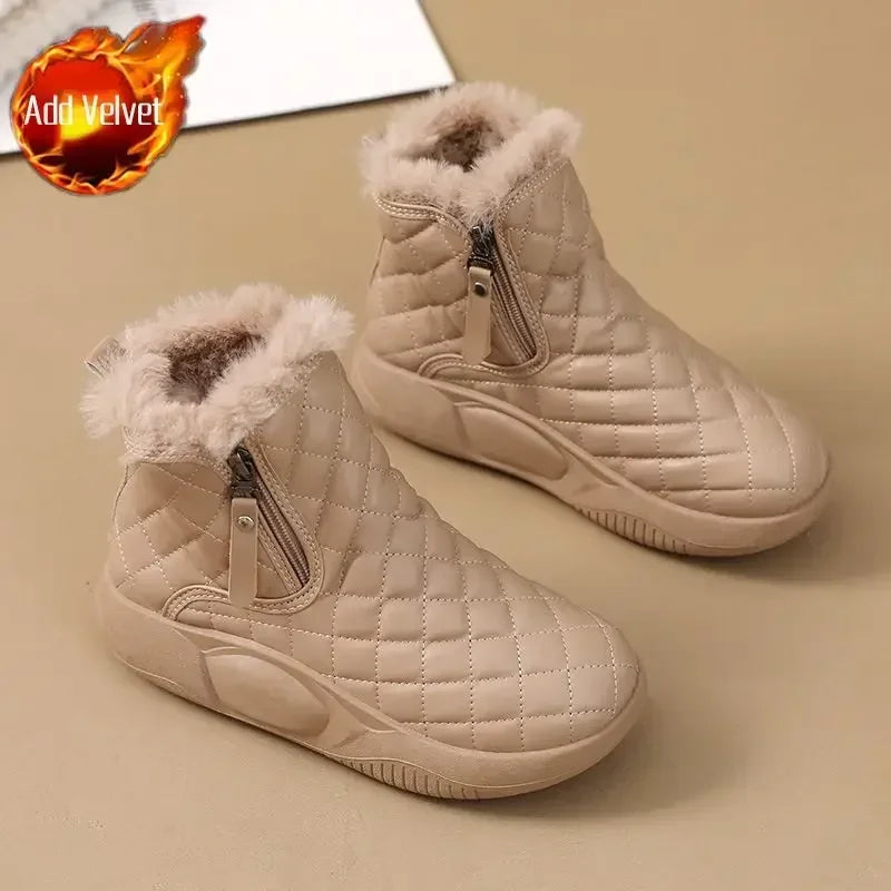 Woman Shoes Round Toe Elegant With Medium Heels Platform Snow Boots for Women Chunky Demi-season Anti Slip New In Spring Autumn