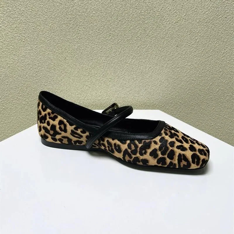 2024 Women's Flat Shoes Round Toe Leopard Print Casual Shoes Woman Breathable Slip-on Outdoor Soft Mary Jane Shoes 2024 New