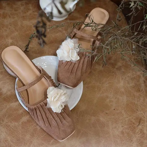 Fretwork Heels Shoes Ladies' Slippers Luxury Slides Cover Toe Slipers Women Female Mule Flat Summer Designer Soft 2024 Mules Cas