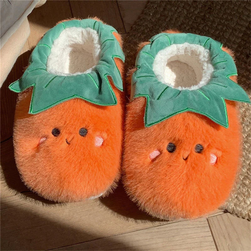 Funny Cartoon Eggplant Cotton Slippers Women's Winter Ins Antiskid Cute Fruit Home Slipper Warm Plush Shoes