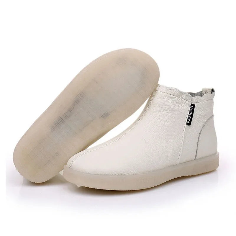 YAERNIGenuine Leather Women's Boots, Warm Plush Warm Leather Women's Ankle Boot for Winter, Women's Flat Shoes, Large Size 43