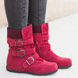 Shoes for Women Warm Snow Boots Flat Plush Casual Ladies Shoes Autumn Buckle Female Mid-calf Boots Plus Size 35-43 Boots Women