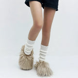 Luxury Fur Slippers Women's Round Toe Fur Slippers Women's Shoes Women's Thick Sole Half Slippers