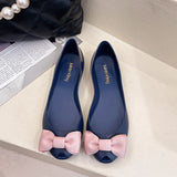 sweet bowknot jelly shoes woman flats candy color peep toe summer ballerina shoes waterproof transparent loafers for women