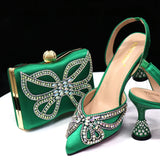 Venus Chan New Elegant Green Bling Bow Pointed Toe Pumps for Women 2024 Party italian Rhinestones shoes and bags matching set