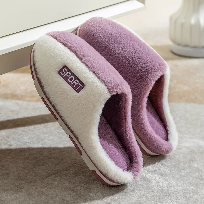 Cotton slippers for men autumn and winter indoor home decor anti slip thick bottom stepping on poop plush warm couple women