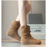 Woman Shoes Ankle Boots Winter Elegant Comfortable Leather Retro Designer Short Barrel Flat Casual New Barefoot Booties on Sale