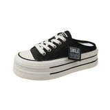 Height Increasing Platform Slippers Women Summer Outer Wear New Heel Free White Slides Canvas Shoes Slipper Slip on Sandals 5cm