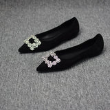 2023 Spring and Autumn New Fashion Shallow Mouth Rhinestone Square Buckle Pointed Versatile Women's Flat Bottom Casual Shoes