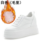 Genuine Leather Women Platform Air Mesh Hollow Sneakers Spring Casual Vulcanized Wedge Shoes Ladies Thick Bottom Court Sneakers