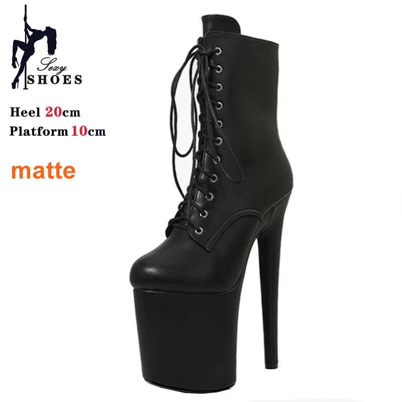 Chaussures de pole dance extrêmes à talons de 20 cm et plateforme de 10 cm, bottines à lacets pour femmes, tailles 45, 46, 47, 48, 50 cm, en stock, noires, livraison rapide, pointures 35 à 44.