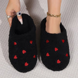 Women House Carpet Slippers Winter Cozy Fuzzy Soft Soles Shoes Love-Heart Indoor Silent Lightweight Living Room Cotton Sandals