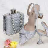 Venus Chan Bridal High Heels for Women 2023 Pointed Toe With Bows Gold Color Rhinestone  Elegant Party Wedding Shoe and Bag Set