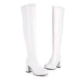 Ochanmeb Size 32-48 Women Golden Thigh High Boots Full Zipper Thick High-heeled Round Toe Silver Overknees Boots Red White Shoes