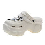 Winter Women's Closed Toe Plus Velvet Platform Slippers Keep Warm Increase Height Casual Clogs Shoes for Women Home Cotton Shoes