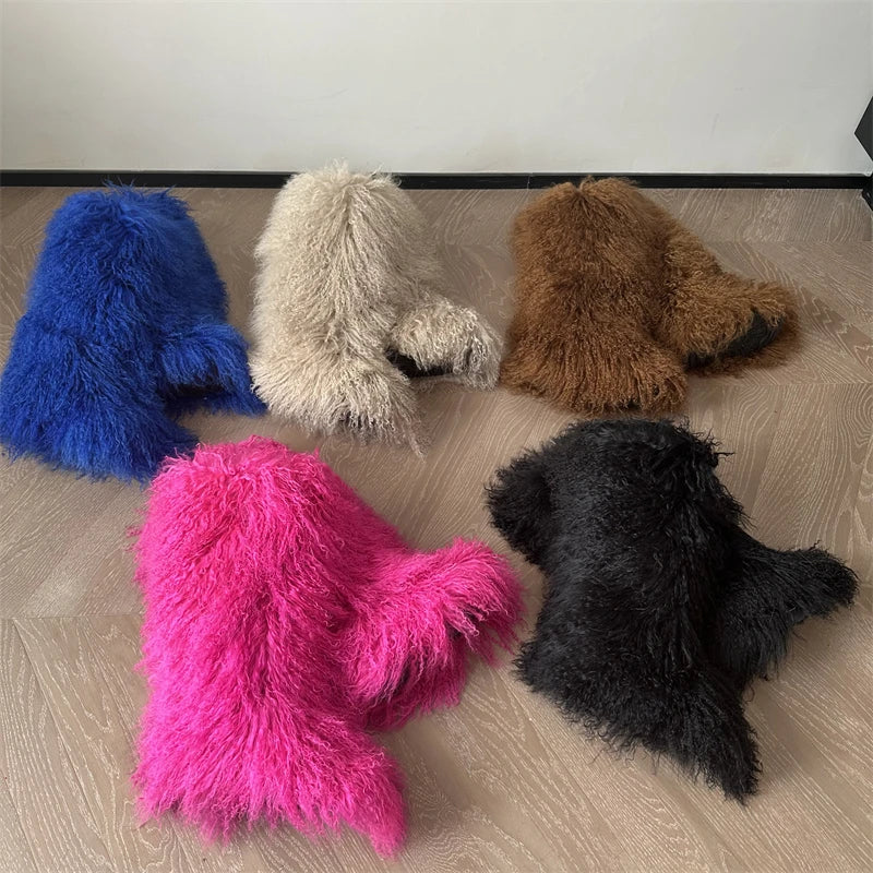 Real Mongolian Fur Noots Wool Boots Warm SnowBoot Fur