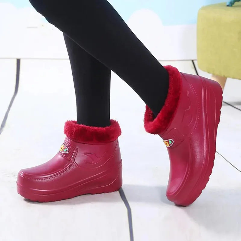 Women Waterproof Rain Boots Soft-soled EVA Plus Velvet Warm Snow Boots Low-top Non-slip Kitchen Shoes Outdoor Men Fishing Shoes