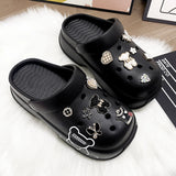 New Fashionable and Versatile Black and White Bear Thick-Soled Clogs E05