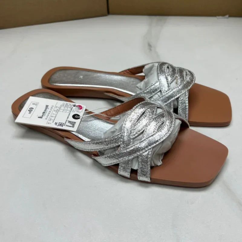 Summer Women's Flat Slippers Breathable Hollow Cross Design Female Outdoor Beach Slides Large Size Casual Street Ladies Shoes