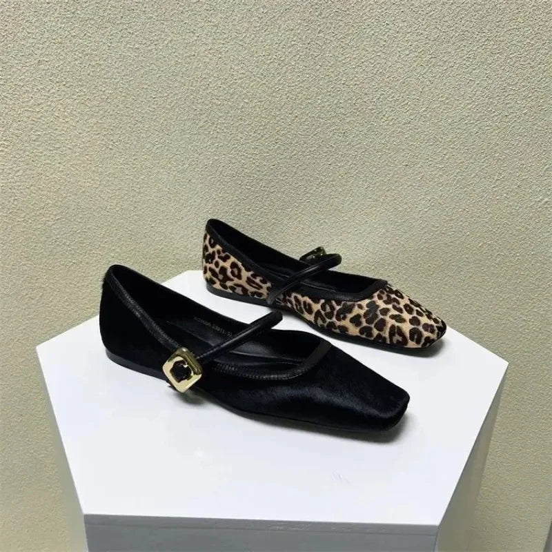 Fashion Women's Flat Shoes Round Toe Leopard Print Casual Shoes Ladies Breathable Slip-on Outdoor Soft Mary Jane Shoes