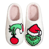 For Grinch Plush Slippers Flat Thermal Slippers Comfortable Fluffy Home Slippers Furry Green Monster Slippers for Autumn Winter