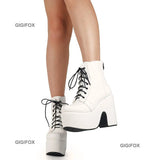 GIGIFOX Platform Ankle Boots For Women Lace Up Fashion Combat Goth Gothic Punk Style Boots 2024 Winter Short Boots Shoes Brand