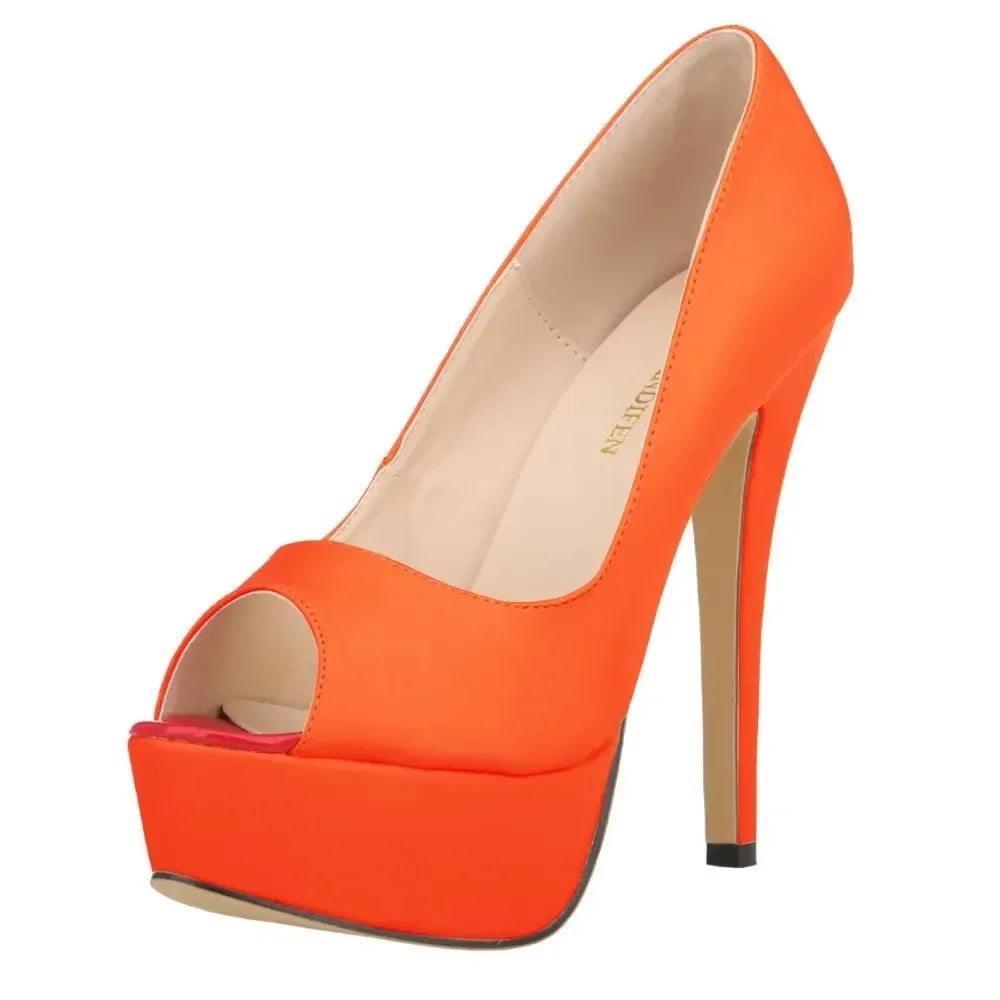 Womens Sexy Pumps Fashion Matte Leather Platform Stilettos 14cm High Heels Open Toe Party Nighclub Wedding Shoes Large Size 44