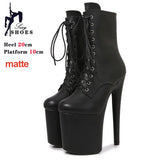 Ultral High Heels 20CM Sexy Black Women Ankle Boots Round Toe Nightclub Catwalk Platform Boots Pole Dance Stripper Party Shoes