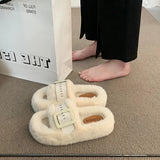 Med Shoes Womens Slippers Outdoor Slides Pantofle Flock Platform Fur Flip Flops 2024 Flat Plush Autumn Fabric Rome Shoes House S