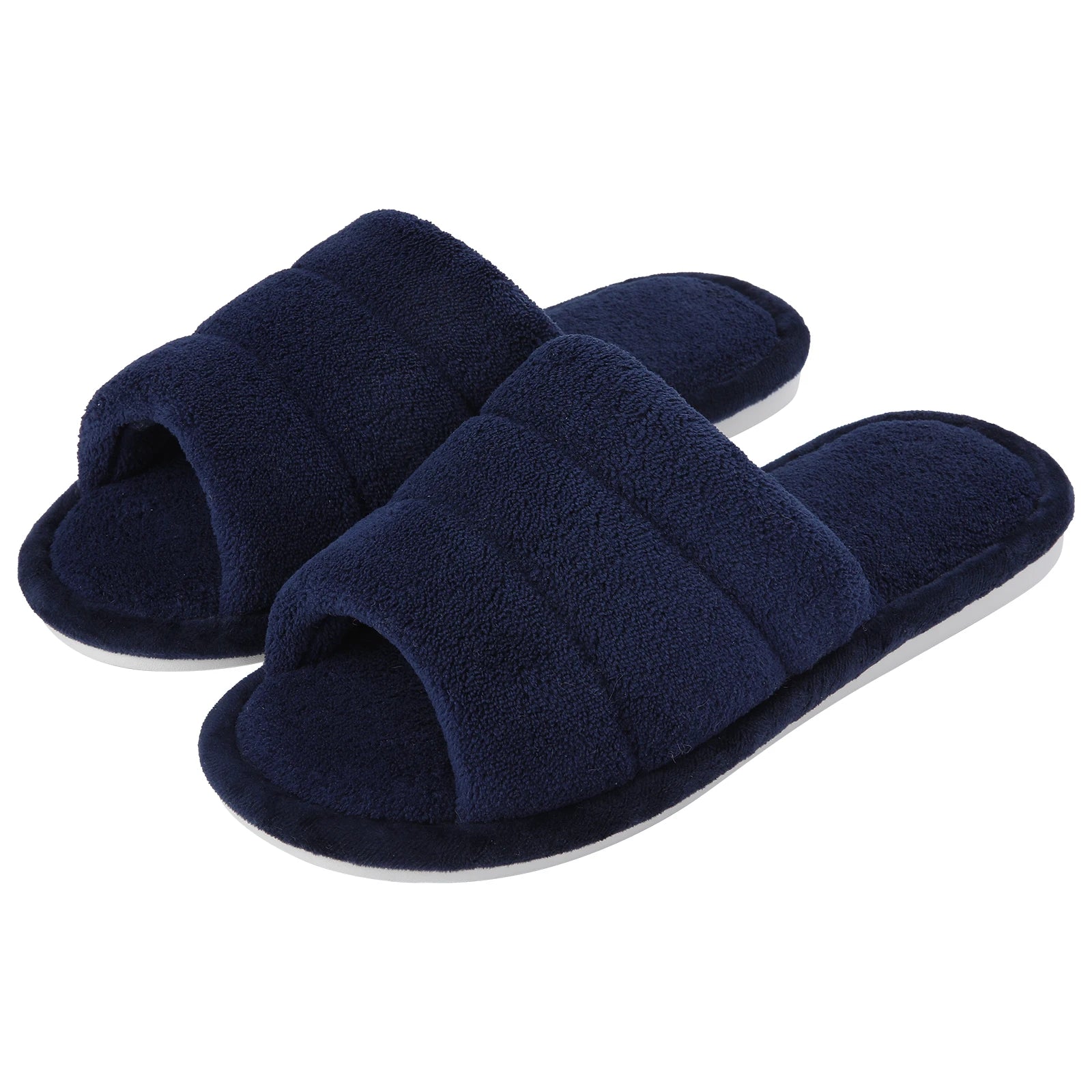 Comwarm Plush House Slippers For Women And Man Open Toe Cozy Cotton Shoes Indoor Outdoor Flat Soft Breathable Non-slip Sandals