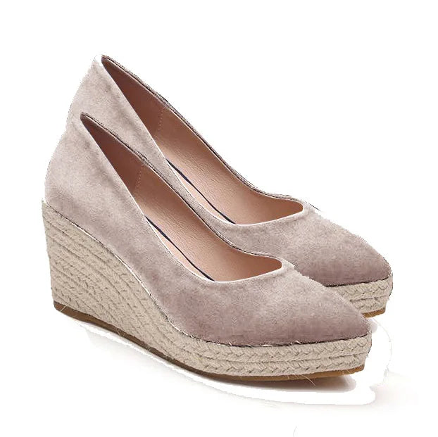LIHUAMAO Suede wedge shoes women pumps pointed toe high heels platform espadrilles shoes same as princess
