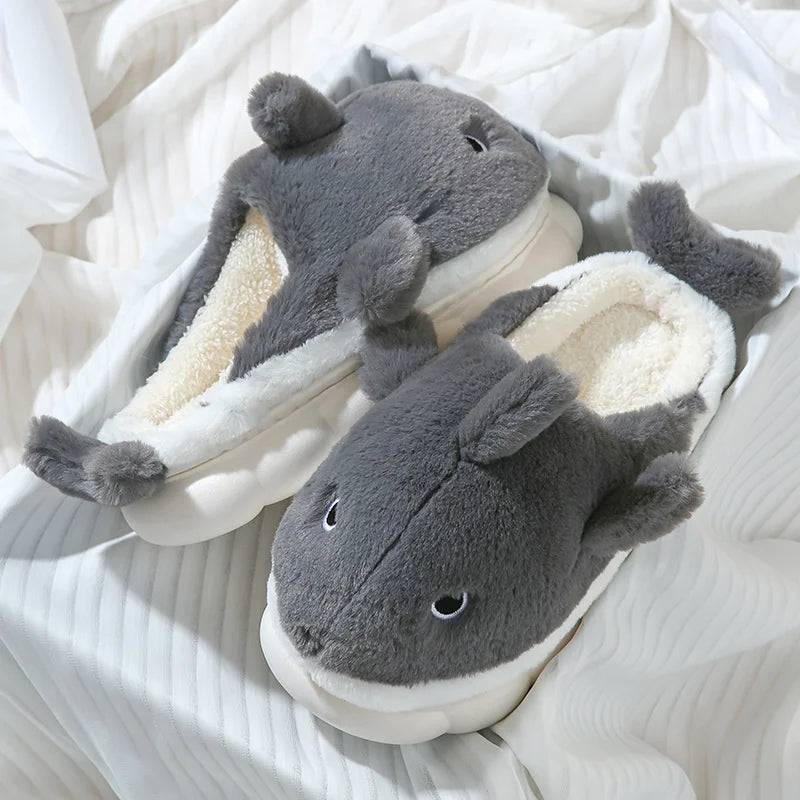 Cute Whale Cotton Home Slippers For Female 2023 Winter Couple Indoor Household  Shark Thick Sole Men's Winter Cartoon Slippers