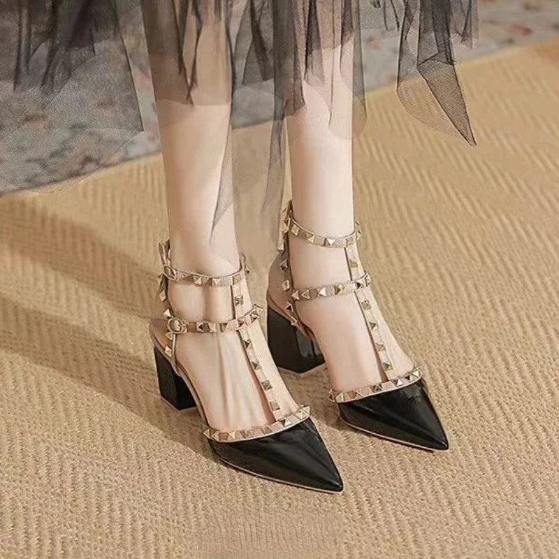Women's High Heels Fashion Slingbacks Buckle Female Sandals Roman Pointed Rivets Party Shoes Sexy Women Shoes sandalias de mujer