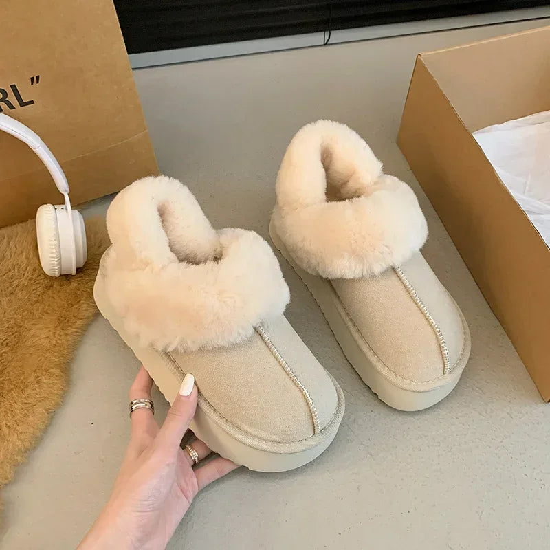 Hairy Slippers Women Wear 2024 New Autumn Winter Korean Version of Muffin Thick Bottom Large Size Bao Head Half Slippers
