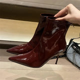 Eilyken Street Style Thin High Heels Ankle Boots Women Patent Leather Autumn Winter Zipper Shoes Sexy Banquet Prom Pumps