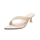 Summer Women Yellow Green Beige Pumps Sandals For Ladies Sexy Mules High Heels Slip-on Slippers Slides Shoes New 2024