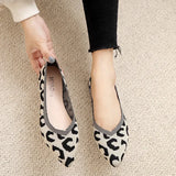 Loafers Flats Leopard Pointed Toe Casual Women Shoes New Knitted Shallow Comfortable Walking Zapatos Wear-resisting Sole