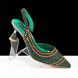 QSGFC 2024 New Designer Specials Italian Women Heels Shoes and Bag Set  Royal Green Color Comfortable With Rhinestone for Party