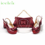 New Fashionable Fuchsia Color Peep Toe Ladies Shoes Matching Bag Set For Nigerian Women Wedding Party Pump