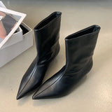 Fashion Pointed Toe Flock Women Ankle Boots Shoes With Low Heel Designer Footwear Slip On Ladies Modern Short Booties Shoes