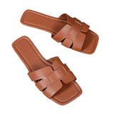 Brown Leather Ladies' Slippers with Exposed Heels Flat Casual Couple Beach Shoes Comfortable Sandals for Women