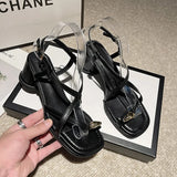 2024 New French Chunky Heel Set Toe Sandals, Niche Design High-grade Large-size Temperament Pinch Toe Casual Sandals