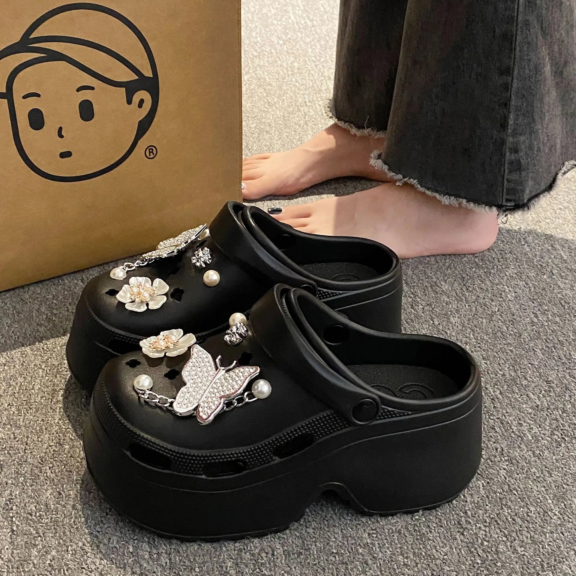 Women's Slippers Beach Sandal Heightening Shoes Lovely Summer High Rise Anti Slip Wrapped Toe Sandals Wearing Beach Outdoor