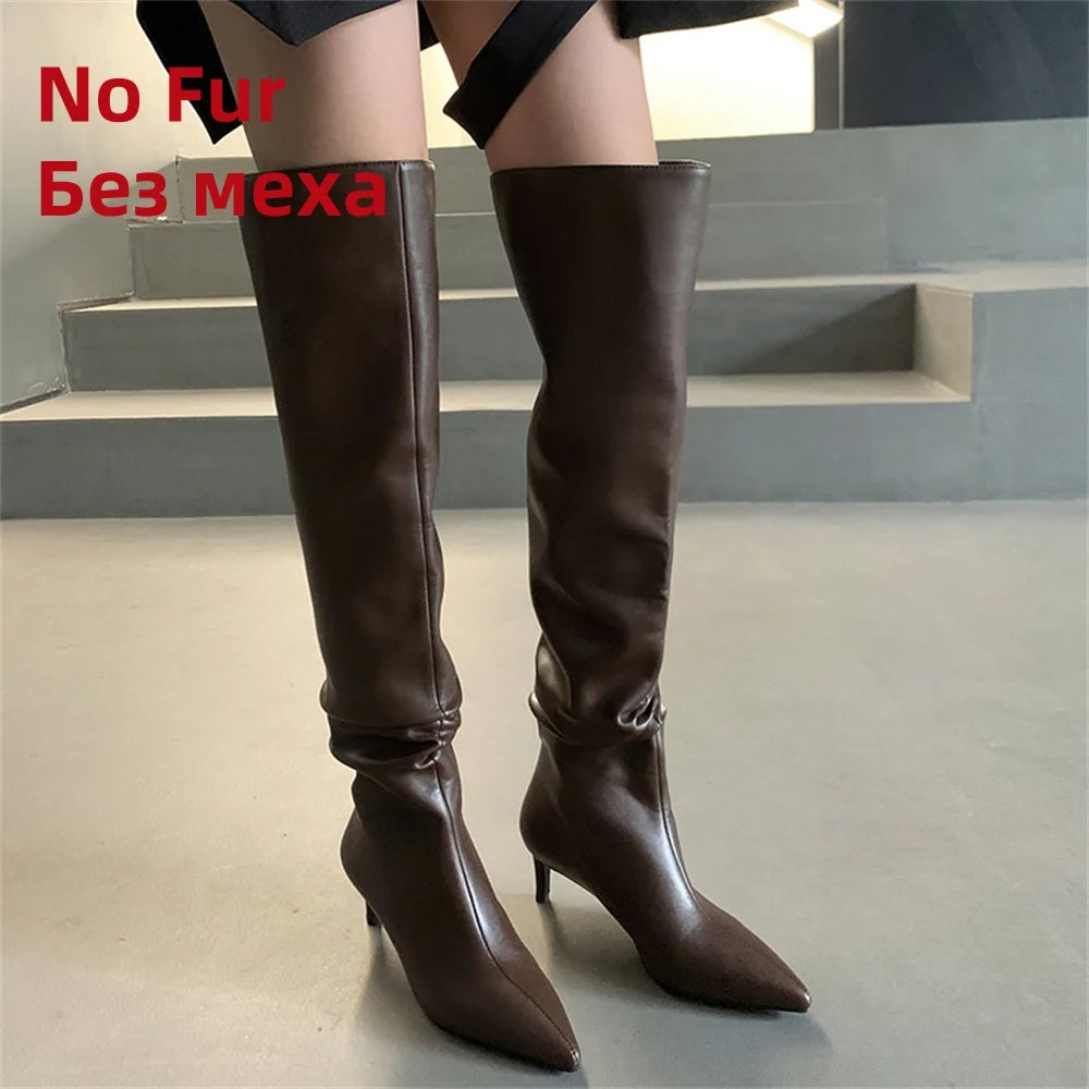 FEDONAS Tight High Boots Sexy Fashion Women Over-The-Knee Boots Autumn Winter Pointed Toe Genuine Leather High Heels Shoes Woman