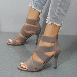 Sexy Open Toes Gladiator Shoes Womens Sandals Super High Heel Pumps Ladies Broadband Back Zipper Party Wedding Sandal Black